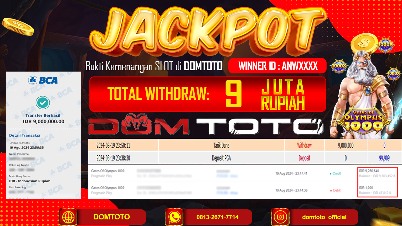 JACKPOT SLOT PRAGMATIC GATES OF OLYMPUS1000 19 AGUSTUS 2024